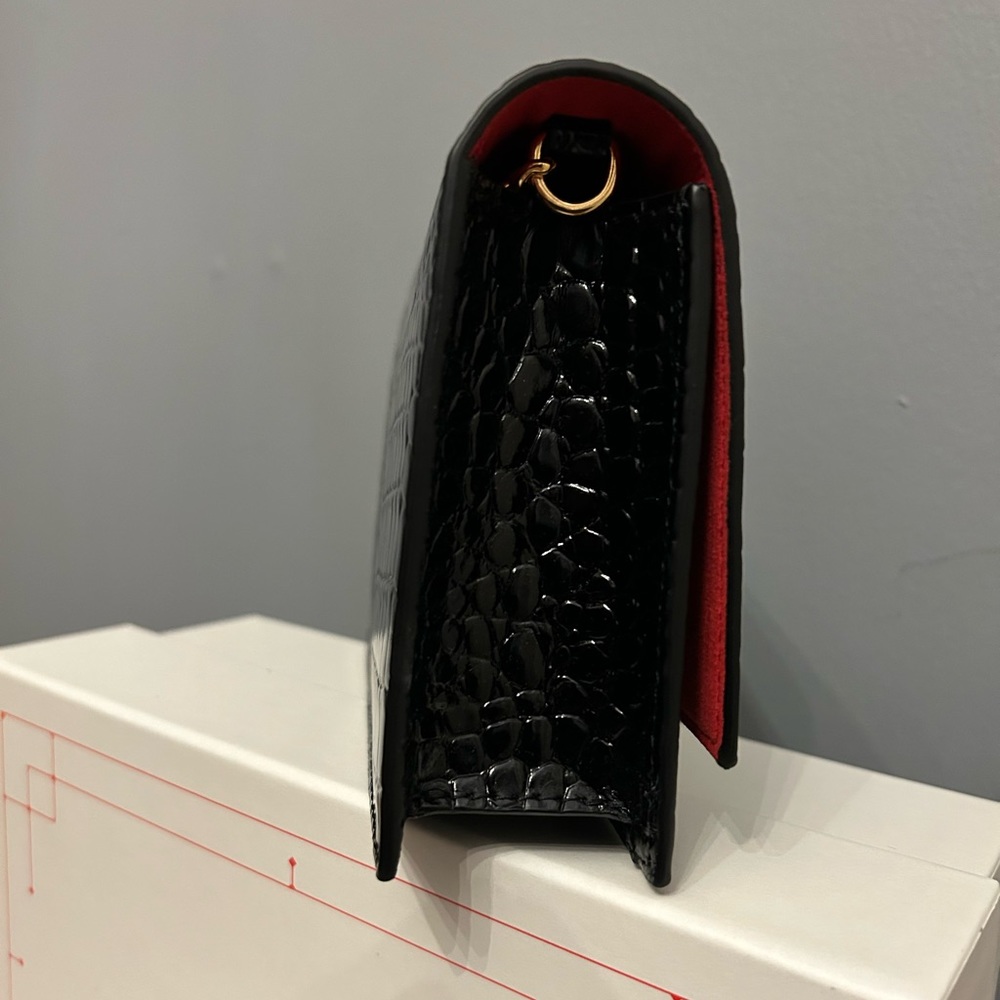ALEXANDER MCQUEEN Small Skull Bag & Card Holder in Croc-Embossed Black Leather - Picture 6 of 16